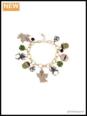 Halloween Charm Bracelet Ghost Spider Pendant Adjustable Chain 6.5 in